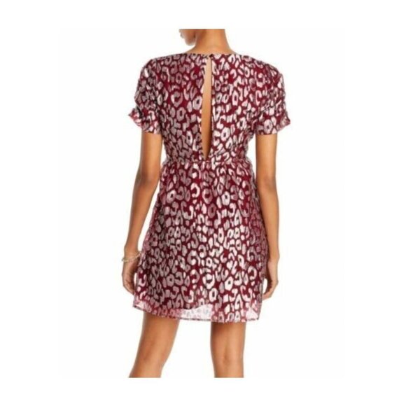 NWT Aqua Metallic Leopard-Pattern Dress Dark Red Size L - Picture 2 of 10